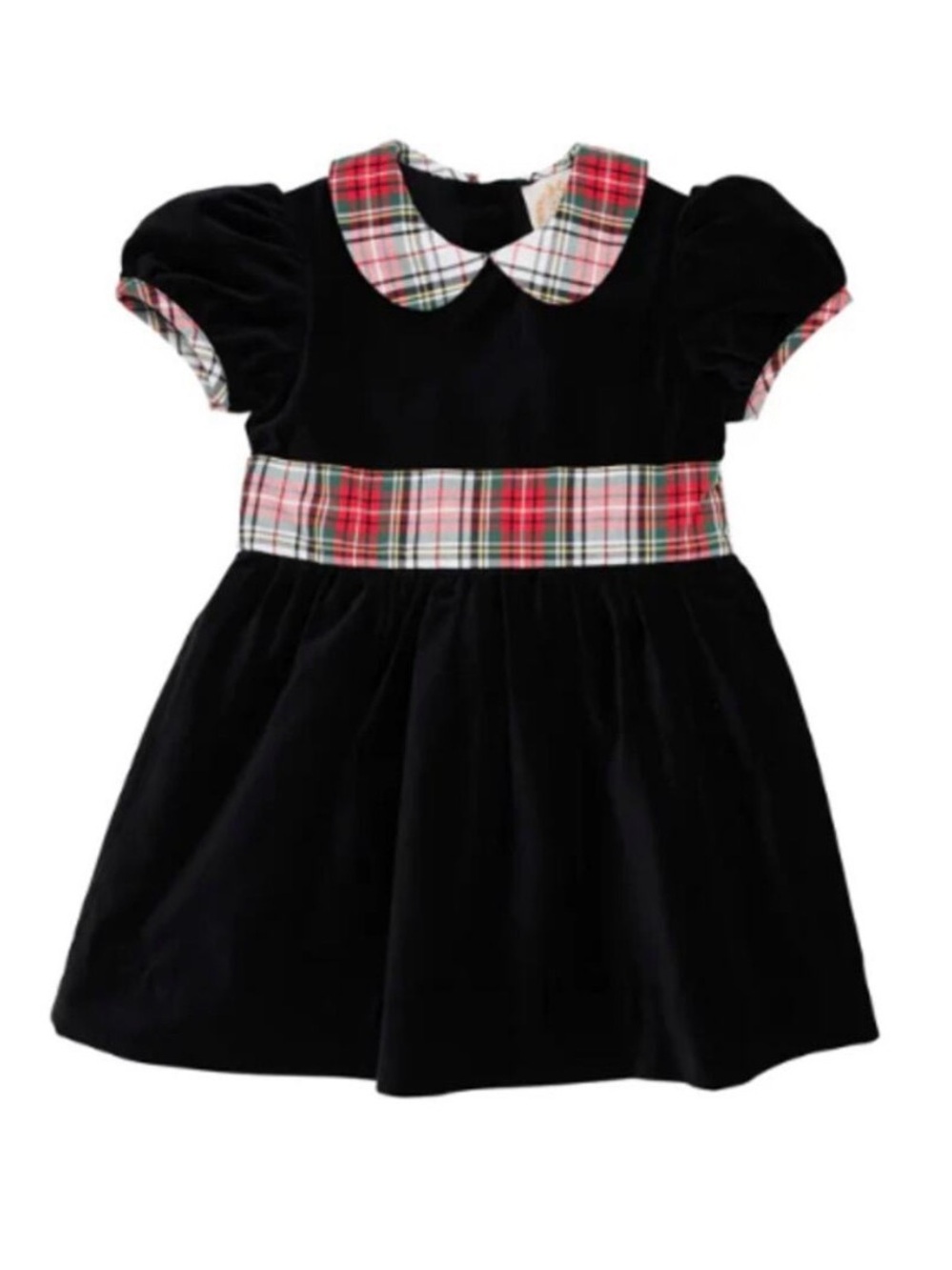 TBBC Black Velvet Holiday Dress with Red Plaid Trim
